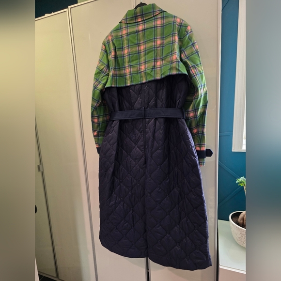 Boden Navy and Green Plaid Quilted Trench Coat - Picture 4 of 4